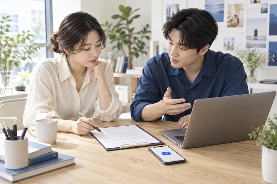 담당자와 견적과 제작 범위를 확인하는 상담 장면